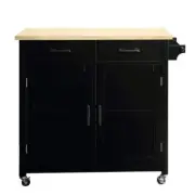 Easy Goods Living Kitchen Cart Wood Top Material With 2-Drawers + Wheels Black