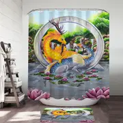Japanese Water Lilies Garden Unity Koi Dragons Shower Curtain