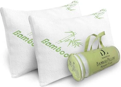 Memory Foam Pillow Bamboo Pillow 2 Pack Queen and King Size for Sleeping