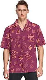 Hawaiian Short Sleeve Button Up Mens Shirt Gold Line Road Traffic Sign Purple Print Camisas de botones para Hombres