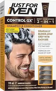 Just For Men Control GX 2-in-1 Shampoo & Conditioner, Gradually & Permanently Reduces Grey Hair With Each Wash, New Improved Formula – All Shades, 118 ml