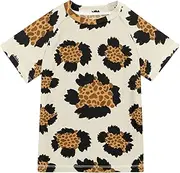 [ODAWA] Kids Swim Shirts Leopard Print Beige Quick Dry Short Sleeve Rash Guard Shirt Kid Rashguard Top