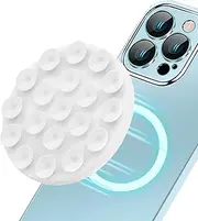 Suction Cup Phone Mount, Magnetic Suction Phone Holder Silicone Suction Cup Phone Holder with Iron Patch Hands-Free Suction Phone Case Ideal for Selfies and Videos Creators (White)