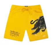 Ed Hardy Mens Fleece Panther Shorts Gym Tattoo Rock Punk Designer Yellow Size M