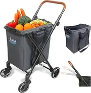 Shopping Cart Shopping Trolleys 70 Liters Collapsible Feature Capacity with Rolling Front Swivel Wheels and Height Adjustable Slider, can Stand on SUV