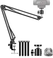 Webcam Stand, Boom Arm Camera Mount Stand for Logitech Webcam BRIO 4K C920 C920S C922 C922x C925e C930 NexiGo N60, 1/4"-3/8" and 3/8"-5/8" Screw for Blue Yeti Snowball Yeti Nano and Other Mics