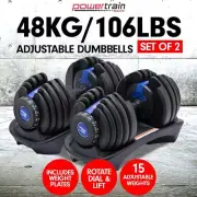 Powertrain 48KG Adjustable Dumbbell Set Home Gym Exercise Equipment Weights Blue