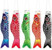 5Pcs Japanese Carp Windsock, Japanese Koi Fish Flag Carp Windsock Streamer, Outdoor Decoration Garden Backyard Décor Breeze Flying Fish, qzjijosen (70x17cm)