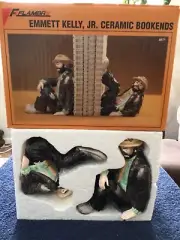 Emmett Kelly Jr. Ceramic Clown Bookends New W/Box