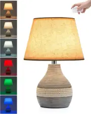 Ceramic Cordless Table Lamp with Timer, Dimmer, Linen Shade, Remote Control, Sma
