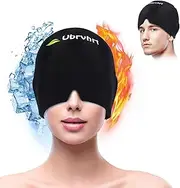 Migraine Relief Hat 360° Cooling Gel Soothing Headache Cap Hot and Cold Compress Therapy Stretchable Reusable Head Wrap Hangover Hat Face Cold Pad Mask for Tension, Sinus, Sports Injuries, Black