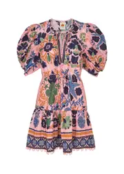 Farm Rio Seashell Tapestry Floral-print Cotton Mini Dress - Pink - L (UK14 / L) L (UK14 / L)