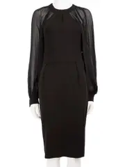 Black Long Sheer Sleeve Midi Dress