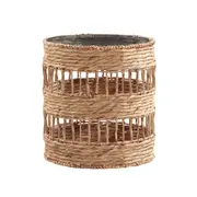 Heather Side Table Bedside Round Glass Top Woven