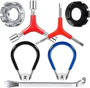 7-piece Bike Spoke Wrench Set,Portable Bicycle Spoke Tool Kit Includes 8 Way Bike Rim Truing Tool, Spoke Key with Rubber Handle, Tire Lever, Y-Type Hex Wrench, Y-Type Socket Wrench