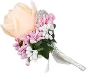 [Nvzi] 1 PC Groomsman Corsage Groom Silk Rose Flower Wedding Dress Corsage Accessories Pin Brooch Decoration - (Champagne Color), 12*7cm/4.72*2.76in, Ribbons & Silk Flowers, noen