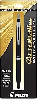 PILOT Acroball 1000 Ultra-Premium Refillable & Retractable Ball Point Pen, Black Barrel, Fine Point, Black Ink, Single Pen (13635)
