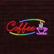NEW "COFFEE" w/LOGO & BORDER 30x12x1 INCH LED FLEX WINDOW/WALL INDOOR SIGN 30773