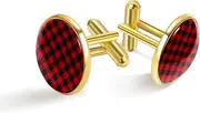 [Generic] Red and Black Square Checked Plaid Print Classic Stainless Steel Cufflinks for Mens, Suit Shirt Cuff Links Jewelry Business Wedding Gifts, Golden