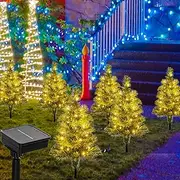 Costway 6-Pack Pre-Lit Artificial Christmas Tree, 45 CM Solar Powered Mini Xmas Trees w/ 120 Warm White LED Lights, 8 Modes, Waterproof Outdoor Holiday Trees, Pathway Yard Porch Lawn Grave Decoration