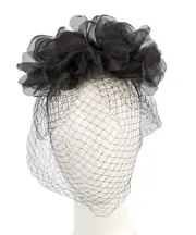 Black flower fascinator face veil Hats From OZ 100% Aussie Family Business