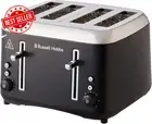 Addison 4 Slice Toaster Matte Black Wide Slots Defrost Reheat Dual Controls