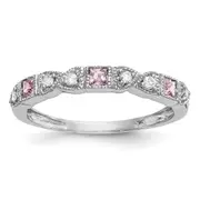 Solid 14k White Gold Simulated CZ w/PinK Sapphire Band