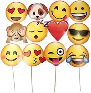 JZK 12 x Emoji Photo Fancy Dress Paper Party Props Photo Booth on Stick for Children Adults Party Favour Accessories for Wedding Hen Party Birthday Christmas Halloween