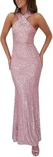 [Generic] Women's Sleeveless Sparkly Sequin Prom Dress Elegant Backless Formal Evening Gown Maxi Party Dress