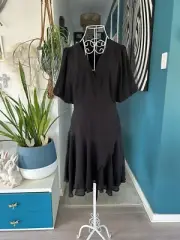 BNWT Portmans Black Wrap Lined Dress With Puffed Sleeves. Size 10