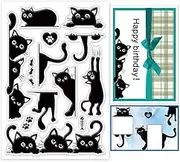 GLOBLELAND Black Cat Clear Stamps for DIY Scrapbooking Cat Border Silicone Stamp Seals Transparent Stamps for Cards Making Photo Album Journal Home Decoration 6.3×4.33inch