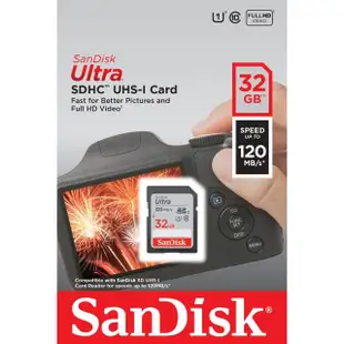 【SanDisk 晟碟】全新版 32GB Ultra SDHC UHS-I 120MB/s Full HD 記憶卡(原廠10年有限保固 讀速120MB/s)
