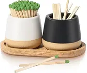 Matches in a Jar with Striker for Cute and Fancy Matches - Set of 2 Ceramic Match Holder with Striker Match Container Tray Matchstick Holder for Kitchen Bathroom Candle Parlor Modern Home Decor