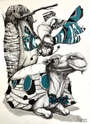Ink On Cardboard Alain Donate 12x16 In Cuban Beautifull Art Surrealismo .