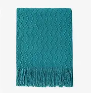 BOURINA Textured Solid Soft Sofa Throw Couch Cover Knitted Decorative Blanket, Teal, 127x152cm