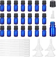 BENECREAT 24Pcs Essential Oil Glass Bottles 5ml Blue Essential Oil Bottle with 10 Droppers and 4 Funnels, Essential Oil Balm Oil Bottle for Aromatherapy Fragrance Oil