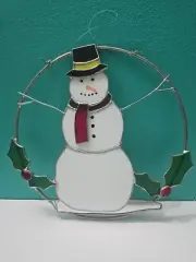Vintage Amazing Hanging Stained Glass Snowman. Beautiful Hand Made one of a kind