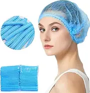 100X Disposable Hair Net Caps, Disposable Breathable Fluffy Hat Hair Net Hair Sleeves with Swivel Side Headbands, Unisex, Perfect for Sleeping Hair Nets, Hair Nets Food Service,Personal Care (Blue)