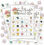 Tea Party Bingo Game, Tea Bridal Party Games Bingo Cards For Kids, School Party, Birthday, Garden Tea Party Favors Supplies Decorations, 24 Players Bingo Game (A02)