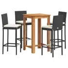5-Piece Garden Bar Set Wood Rattan Dining Stools Chairs Table Outdoor Patio