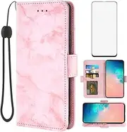 Asuwish Compatible with Samsung Galaxy S10e Case and Tempered Glass Screen Protector Accessories Card Holder Kickstand Flip Marble Wallet Phone Covers for Glaxay S 10e Gaxaly 10se Galaxies Se10 Pink