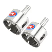 2pcs 40mm Diamond Drill Bit Hole Saw for Tile Glass Fiberglass Silver Tone