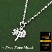 Genuine 925 Sterling Silver Tree Of Life Pendant Necklace Rolo Chain- Face Mask
