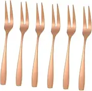 LIGIGWASH 6PCS Rose Golden Stainless Steel Dessert Forks Mini Prong Tasting Forks for Fruit Salad and Appetizers Tableware for Parties Weddings and Home Use