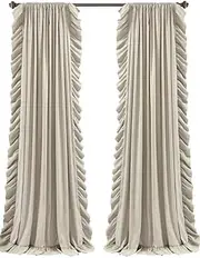Lush Decor Reyna Ruffle Window Curtain Panel Set, Pair, 54" W x 84" L, Wheat - Flowy Curtain Set - Romantic Ruffle Curtains for Bedroom, Living Room, or Dining Room - Farmhouse & Cottage Home Decor