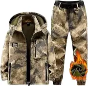 [CLSQLXYJZC] Men's Jacket and Pants Set, Winter Comfortable Breathable Fleece Warm Soft Shell Ski 2-Piece Snowsuit, with Belt Thick Winter Warm Ski Suit Set, for Ski Sports, Fishing Riding(Gray-Green,4X-Large)