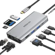 USB C Hub Multiport Adapter, 10 in 1 Dual Display USBC Hub with 4K HDMI, VGA,...