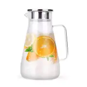 63 Ounces Glass Pitcher Glass Water Pitcher with Lid stainless steel and Spout