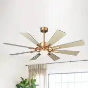 60" Modern Windmill Ceiling Fan LED Light Reversible 8 Blade Golden Finish