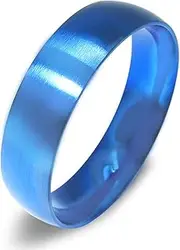 [Gemini] Custom Engrave Groom Bride Dome Blue Matt and Polished Plain Wedding Band Titanium Rings Valentine Gift